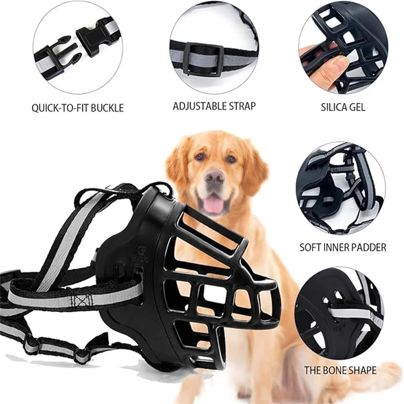 Reflect Light Dog Mouth Guard Cover Comfy Breathable Basket Muzzle Against Biting Barking Dog Mask Anti-barking Muzzle For Pets – Bild 3