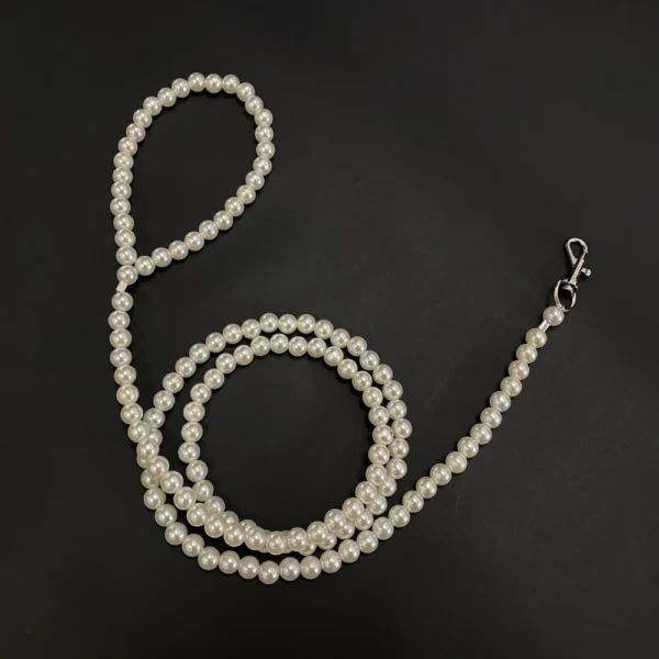 Steel Wire Dog Leash, Handmade Luxury Pearls Pet Chain for Walking Outdoor Collars Rope for Small Dogs and Cats, 120cm, 4ft - Image 2