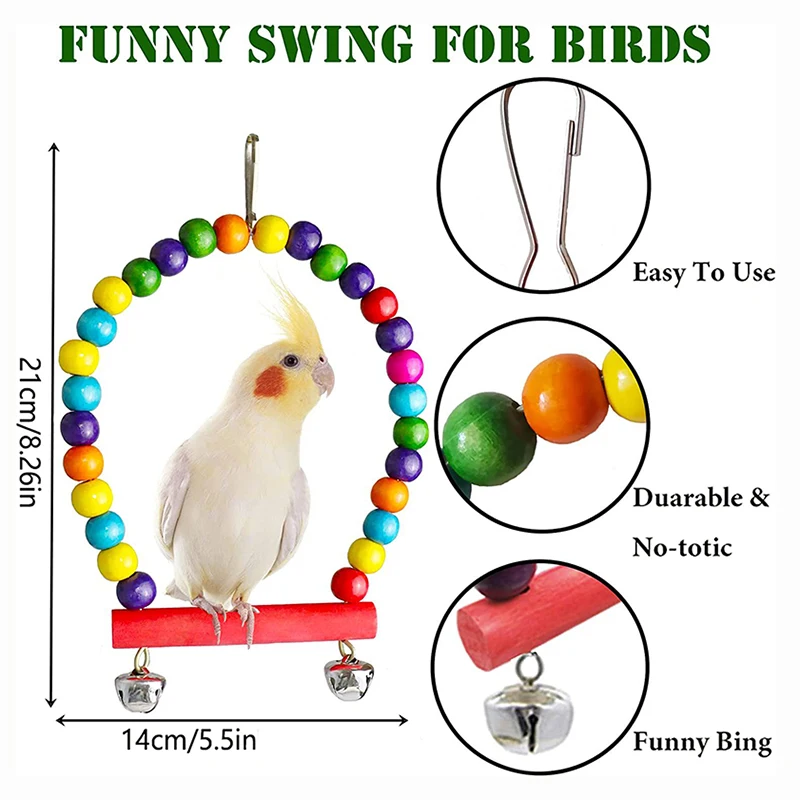 7PCS Bird Toy Wood Parrot Toys Set Cage Bird Accessories Swing Suspension Bridge Ball Cage Bells Pet Supplies - Imagem 2