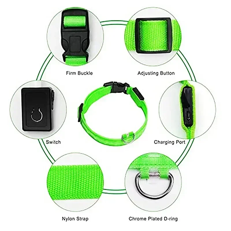 LED Glowing Dog Collar Adjustable Flashing Rechargea Luminous Collar Night Anti-Lost Dog Light HarnessFor Small Dog Pet Products - Imagem 3
