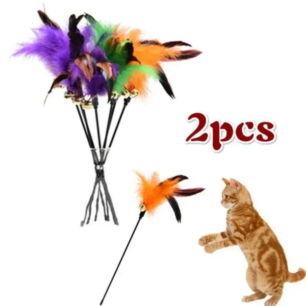 2 Pcs Cat Toy Bell Feather Funny Cat Rod Toy Cat Toys Interactive Cat Accessories Pet Cat Supplies - Imagen 2