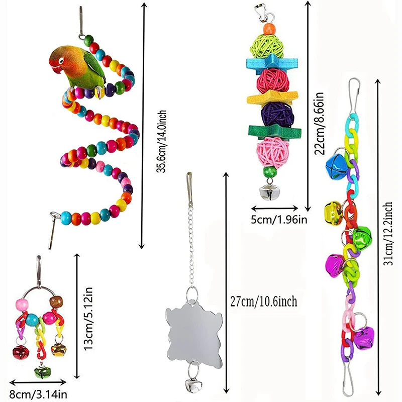 7PCS Bird Toy Wood Parrot Toys Set Cage Bird Accessories Swing Suspension Bridge Ball Cage Bells Pet Supplies - Imagem 5
