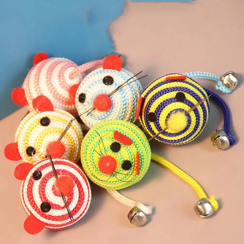Pet Cat Toys Stripe Nylon Rope Round Ball Mouse Toy with Bell Pet Cat Chew Toy Cat Toys Interactive Pet Products gatos 고양이 장난감 – Image 2