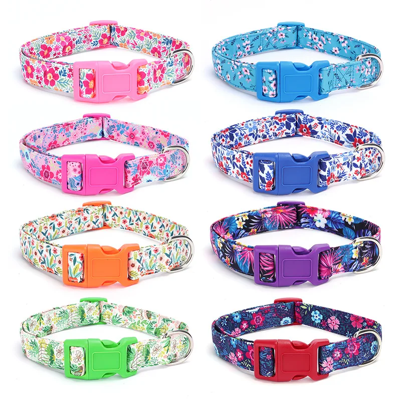 Nylon Pet Dog Collar Adjustable Floral Print Puppy Collar Pet Products for Small Medium Large Dogs Chihuahua French Bulldog Item - Imagen 3