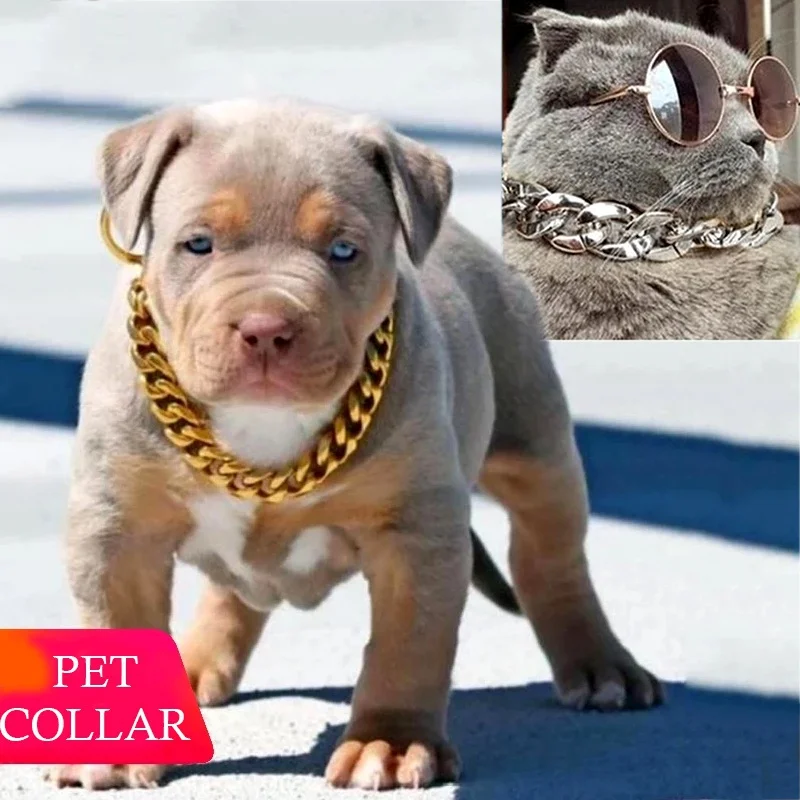 Pet Necklace Medium and Small Dog Collar Jewelry Dog Bully Gold Chain Pet Accessories