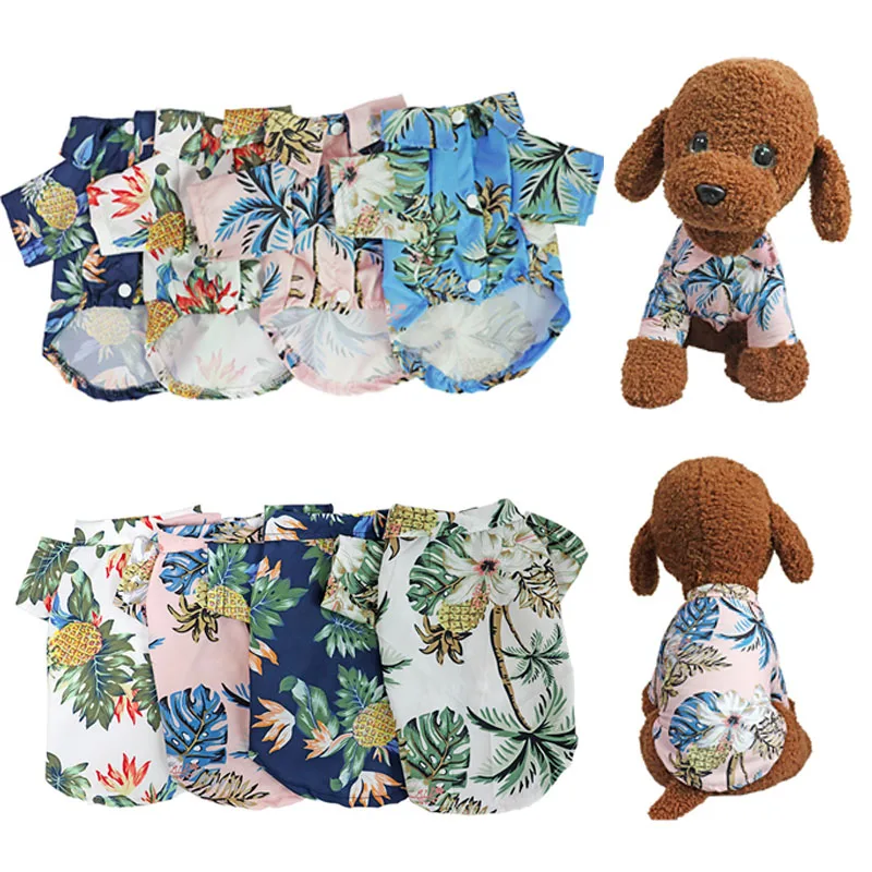 Hawaiian Style Puppy Clothes for Small Medium Dogs T-shirt Pet Clothing French Bulldog Vest Pets Outfits Chihuahua Costumes - Imagen 4
