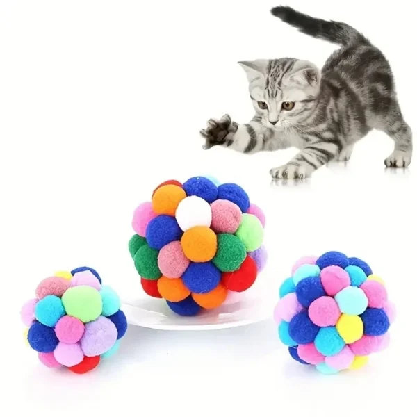 3PCS Cat Toys Cat Plush Ball Toy Pet Elastic Bell Ball Self Hi Ball Playing Cat Colorful Woolen Ball - Image 5