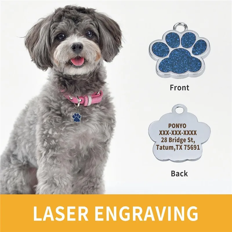 Personalized Dog Cat Plate Tags Engraved Puppy Pet ID Name Collar Tag Alloy Paw Glitter Pendant Pets Dogs Accessories – Image 2