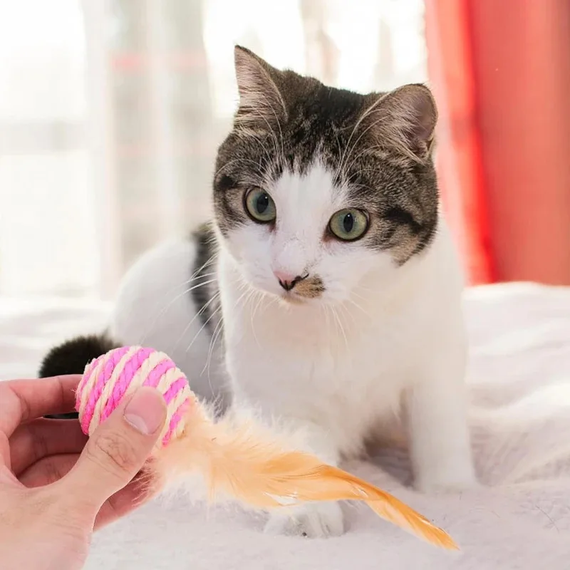 Pet Cat Toys Sisal Feather Ball Cat Scratch Ball Toys Pet Supplies Random Color игрушки для кошек - Imagem 2