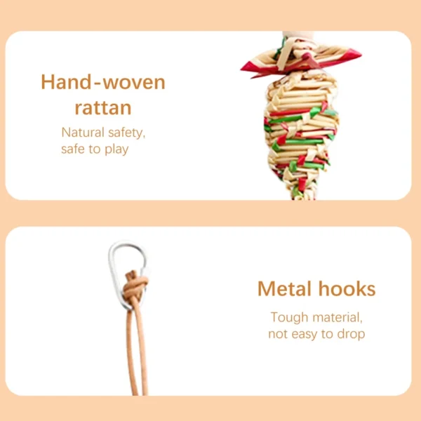 1 Pc Random Style Pet Parrot Bird Chew Toys Handmade Natural Straw Chewing Bite Hanging Cage Bell Swing Climb Playing Pendant - Image 2