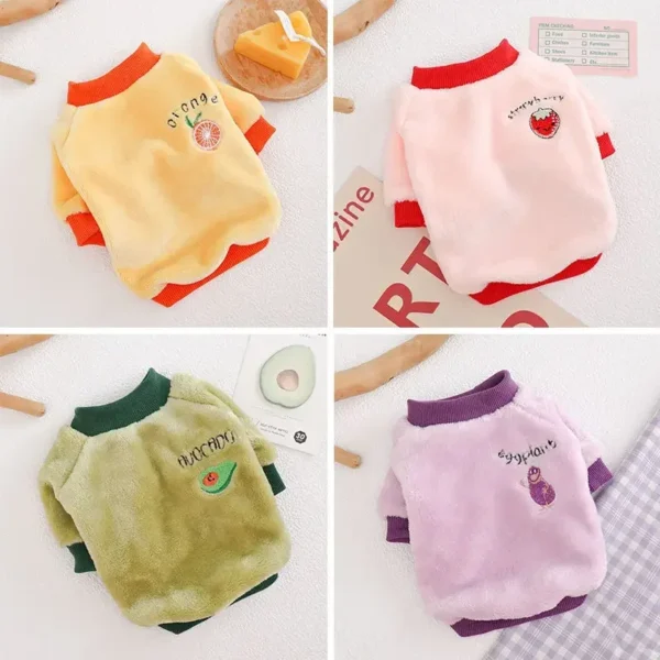Warm Fleece Pet Clothes Cute Fruit Print Coat Small Medium Dog Cat Shirt Jacket Teddy French Bulldog Chihuahua Winter Outfit - Image 2