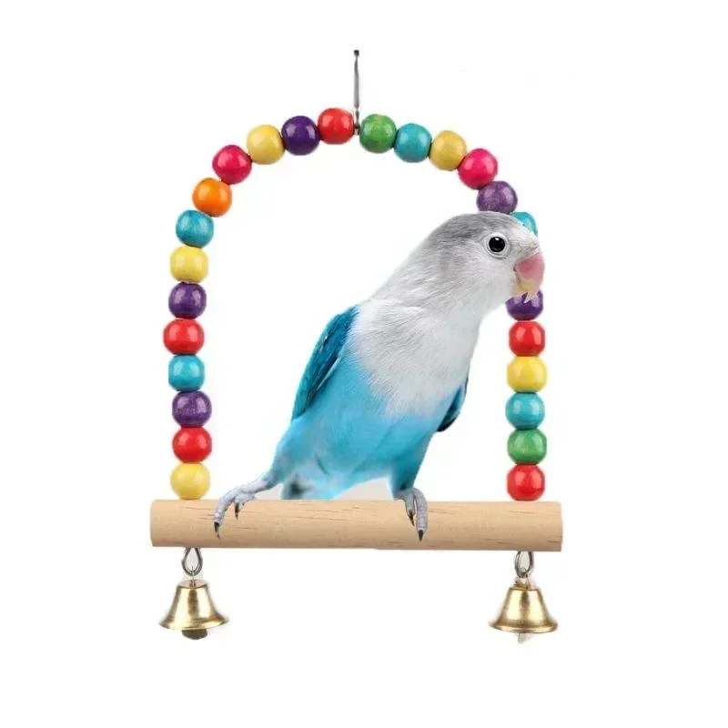 Pet Toy Bird Swing Toys Parrot Wooden Swing Stand Pet Supplies(S:12x15cm/ L:18*22cm) - Image 2